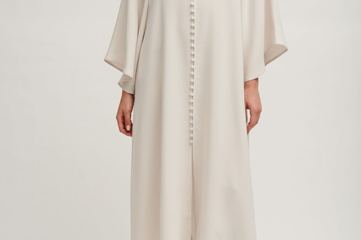 Estelle Caftan in white sand front view